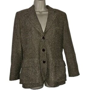 Giorgio Sant'Angelo‎ Womens 10 Wool Blazer Jacket Brown Herringbone Office Siren